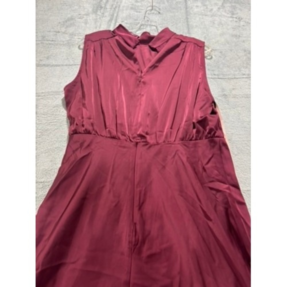 Lulus Burgundy Satin High Neck Draped Maxi Dress Size XL Sleeveless Side Slit - Picture 12 of 13